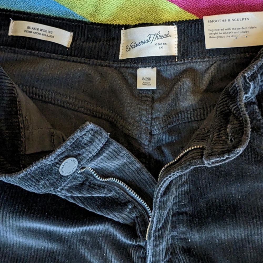 Black Corduroys, Size 8, Relaxed Wide Leg